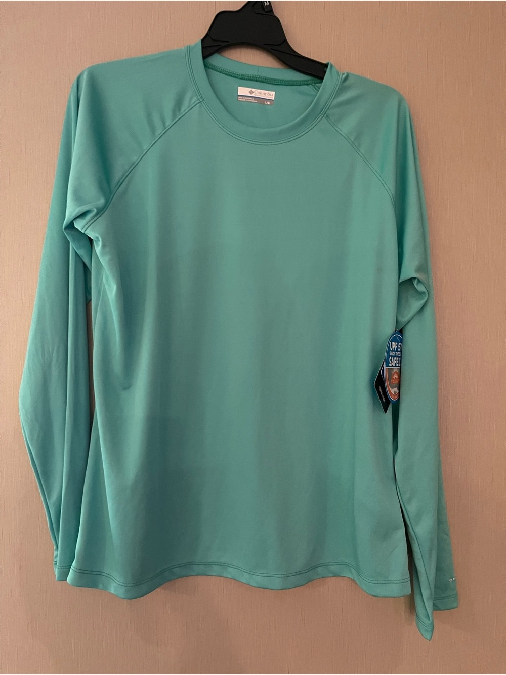 Columbia pfg NWT women’s large Long-Sleeve Sun Shirt Teal blue dri fit